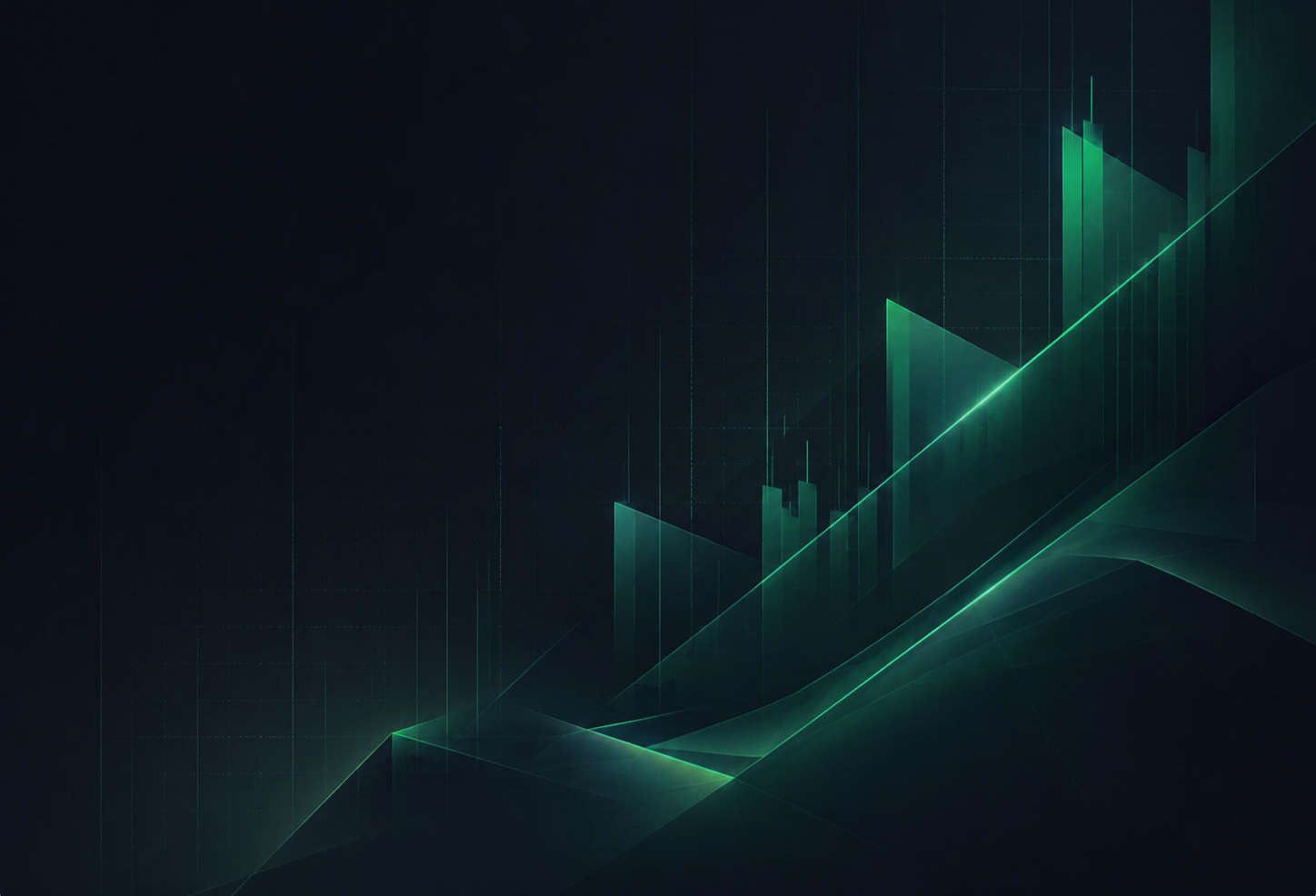 Abstract dark-green market chart rising to the right.